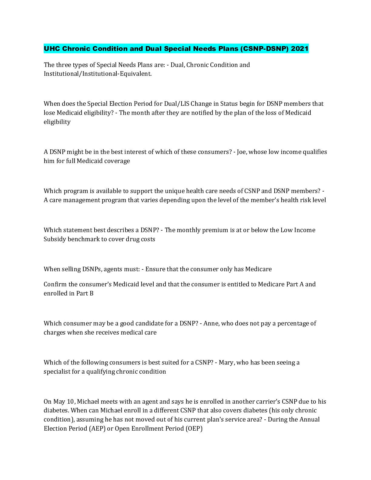 Preview image for UHC Chronic Condition and Dual Special Needs Plans (CSNP-DSNP) 2021